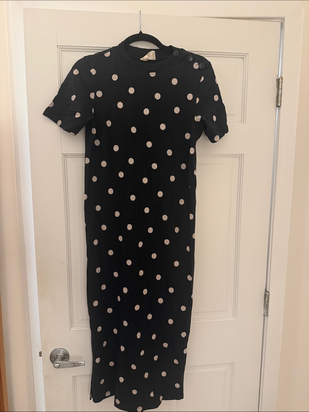 Sezane Black Maxi Dress with White Polka Dots